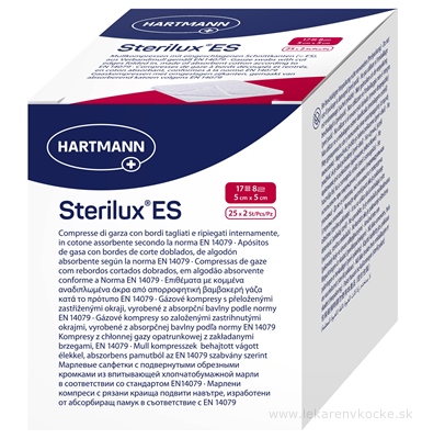 STERILUX ES kompres sterilný so založenými okrajmi 17 vlákien 8 vrstiev (5x5 cm) 25x2 (50 ks)