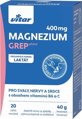 VITAR Magnézium 400 mg + vitamíny B6 a C vrecúška s príchuťou grepu 1x20 ks