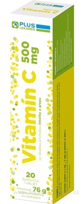 PLUS LEKÁREŇ Vitamín C 500 mg šumivé tablety príchuť limetky a grepu 1x20 ks