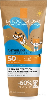 LA ROCHE-POSAY ANTHELIOS DP WET SKIN LOTION SPF50+ mlieko pre deti na vlhkú pokožku, s ochranným faktorom, v ekologickom balení 1x200 ml