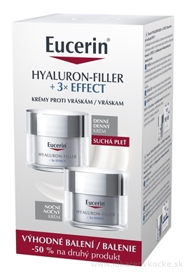 Eucerin HYALURON-FILLER+3xEFFECT DUO suchá pleť, denný krém SPF15, 50 ml + nočný krém 50 ml (zľava na 2.produkt) 1x1 set