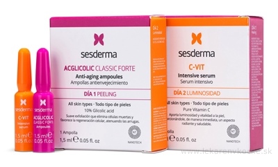sesderma FLASH EFEKT ACGLICOLIC + C-VIT sérum ampulky (anti-aging s kys. glykolovou + sérum s čistým vitamínom C) 2x1,5 ml