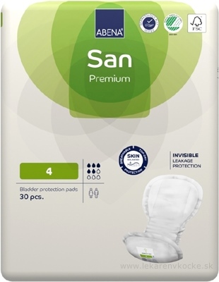 ABENA San Premium 4 vkladacie plienky, anatomické, 20x44 cm, savosť 800 ml, 1x30 ks