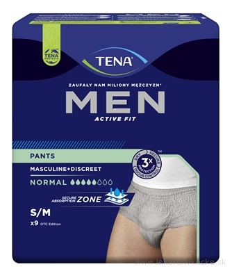 TENA Men Pants Normal Grey S/M pánske inkontinenčné spodné prádlo, sivé 1x9 ks