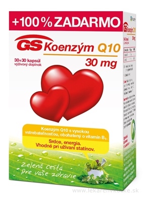 GS Koenzým Q10 30 mg NOVÝ cps (s vitamínom B1) 30+30 zadarmo (60 ks)