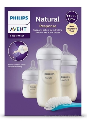 AVENT Novorodenecká SADA Natural Response plastová fľaša 3x (1x125 ml, 0m+; 1x260 ml, 1m+; 1x330 ml, 3m+) 1xkefka, 1x1 set