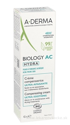 A-DERMA BIOLOGY AC HYDRA Kompenzačný krém hydratačný, proti nedokonalostiam pleti 1x40 ml