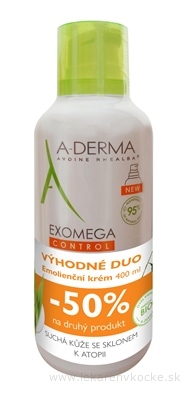 A-DERMA EXOMEGA CRÈME ÉMOLLIENTE (DUO zľava) emolienčný krém na telo i tvár (zľava -50% na druhý produkt) 2x400 ml, 1x1 set