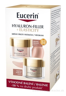 Eucerin HYALURON-FILLER+ELASTICITY DUO proti vráskam, Rosé denný krém SPF30, 50 ml + nočný krém 50 ml (zľava na 2.produkt) 1x1 set