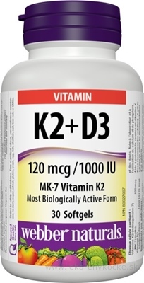 Webber Naturals Vitamín K2+D3 120 mcg/1000 IU cps (mäkké gélové kapsuly) 1x30 ks