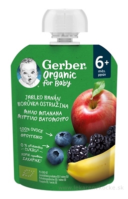 Gerber Organic Kapsička Jablko, banán, čučoriedka bio ovocná desiata (od ukonč. 6. mesiaca) 1x90 g