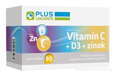 PLUS LEKÁREŇ Vitamín C + D3 + Zinok tbl 1x90 ks