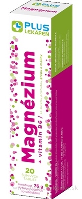 PLUS LEKÁREŇ Magnézium + vitamín B6 tbl eff s príchuťou grepu a maliny 1x20 ks