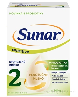 Sunar Sensitive 2 následná mliečna výživa (od ukonč. 6. mesiaca)1x500 g