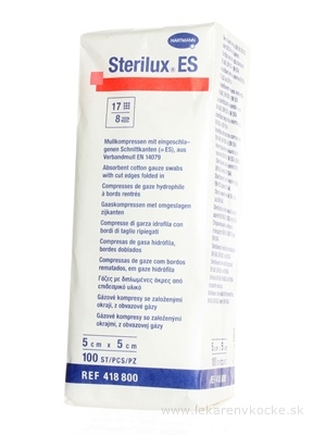 STERILUX ES kompres nesterilný so založenými okrajmi 17 vlákien 8 vrstiev (5x5 cm) 1x100 ks