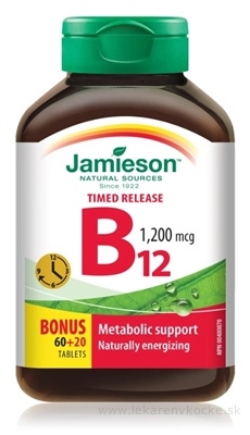 JAMIESON VITAMÍN B12 METYLKOBALAMÍN 1200 μg tbl s postupným uvoľňovaním 60+20 zadarmo (80 ks)