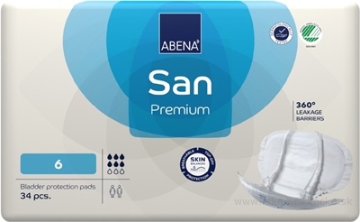 ABENA San Premium 6 vkladacie plienky, anatomické, 30x63 cm, savosť 1600 ml, 1x34 ks