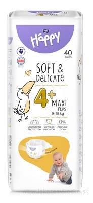 bella HAPPY Soft&Delicate 4+ Maxi Plus detské plienky (9-15 kg) 1x40 ks