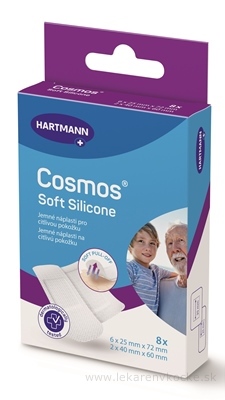 COSMOS Soft Silicone náplasť na rany, pre citlivú pokožku, 2 veľkosti (25 x 72 mm) (40 x 60 mm) 1x8 ks
