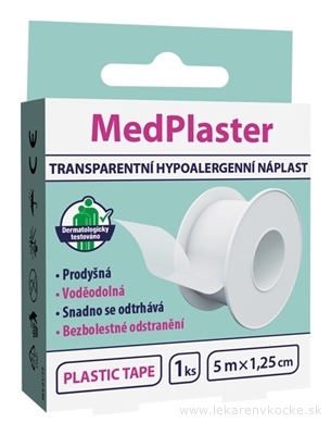 MedPlaster PLASTIC TAPE -TRANSPARENTNÁ NÁPLASŤ 5 m x1.25 cm, fixačná, hypoalergénna, cievka 1x1 ks