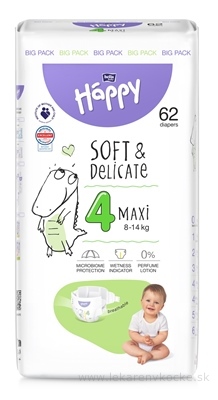 bella HAPPY Soft&Delicate 4 Maxi detské plienky (8-14 kg) 1x62 ks
