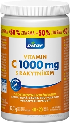 VITAR VITAMIN C 1000 mg S RAKYTNÍKOM tbl s postupným uvoľňovaním 40+20 (50% zadarmo) (60 ks)
