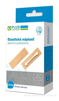 PLUS LEKÁREŇ Náplasť elastická jemná, priedušná, 19 x 64 mm, 1x10 ks