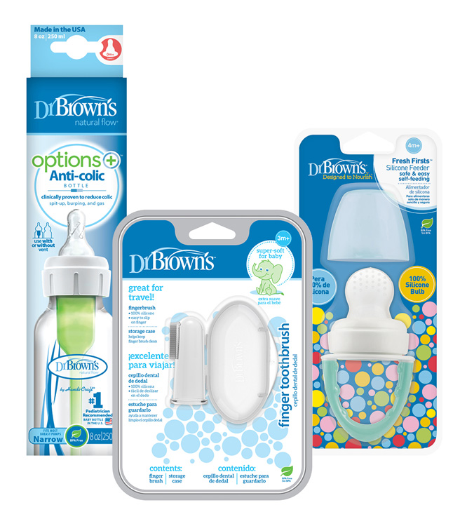 DR.BROWNS Set fľaša plast 250ml + Cumeľ FreshFirst + Prstová zubná kefka