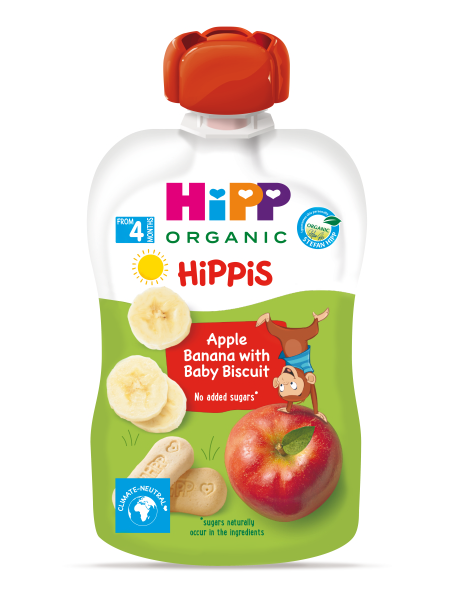 HiPP HiPPiS BIO Jablko, banán a Baby sušienky 100 g, 4m+