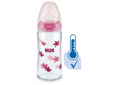 NUK FC+ flaša sklo s kontrolou teploty 240ml  - ružová