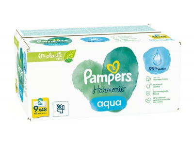 PAMPERS Harmonie Aqua Plastic Free 432 ks (9× 48 ks)